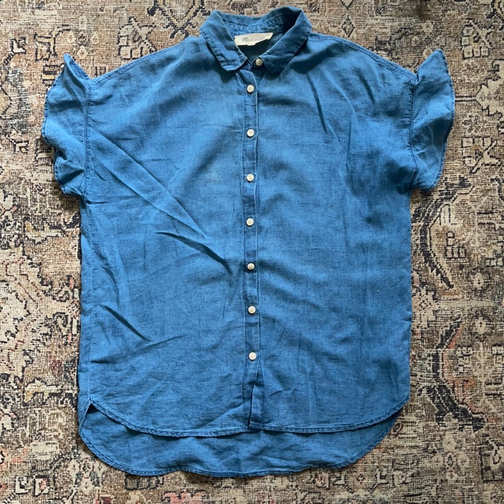 Madewell Central chambray ruffle sleeve button down top size small